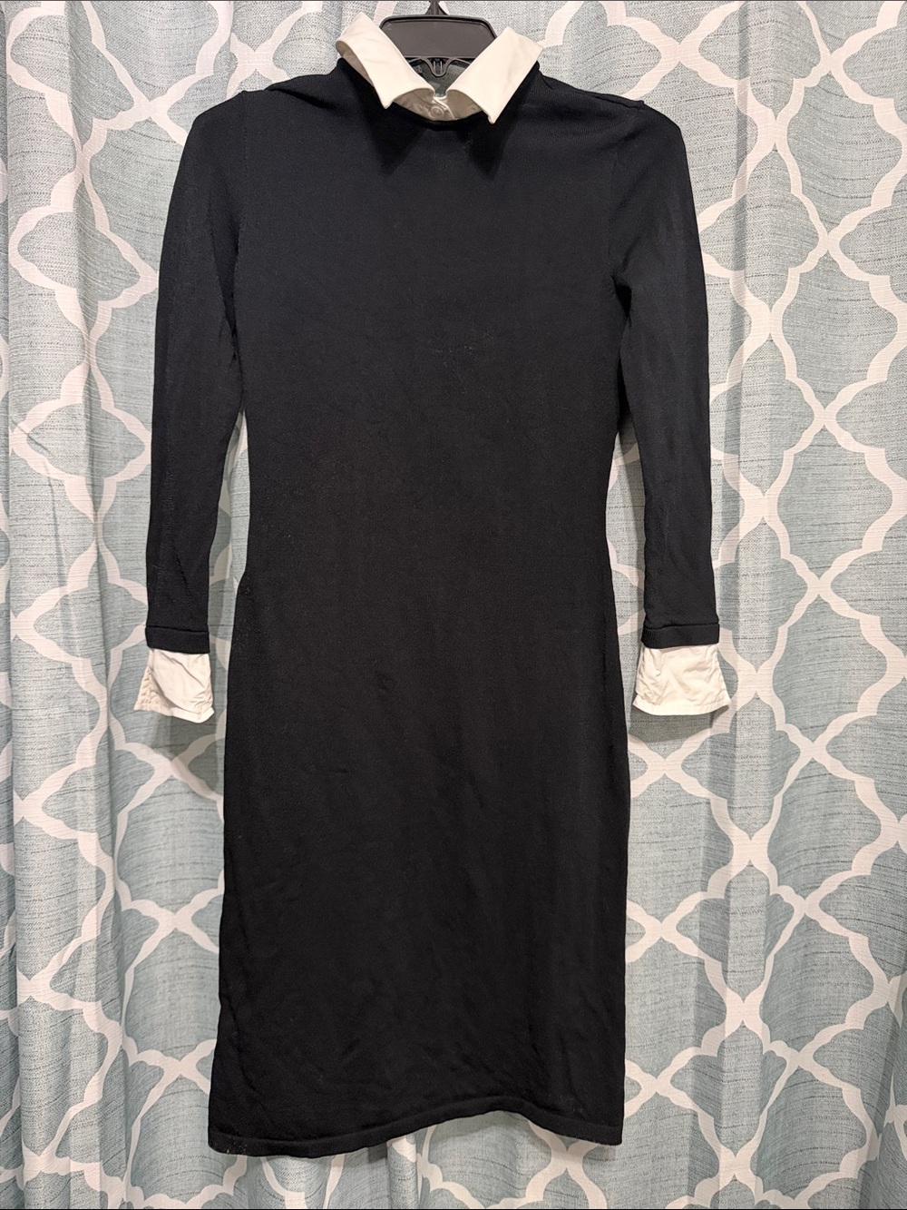 Lauren Ralph Lauren Black Long-Sleeve Dress with White Collar and Cuffs